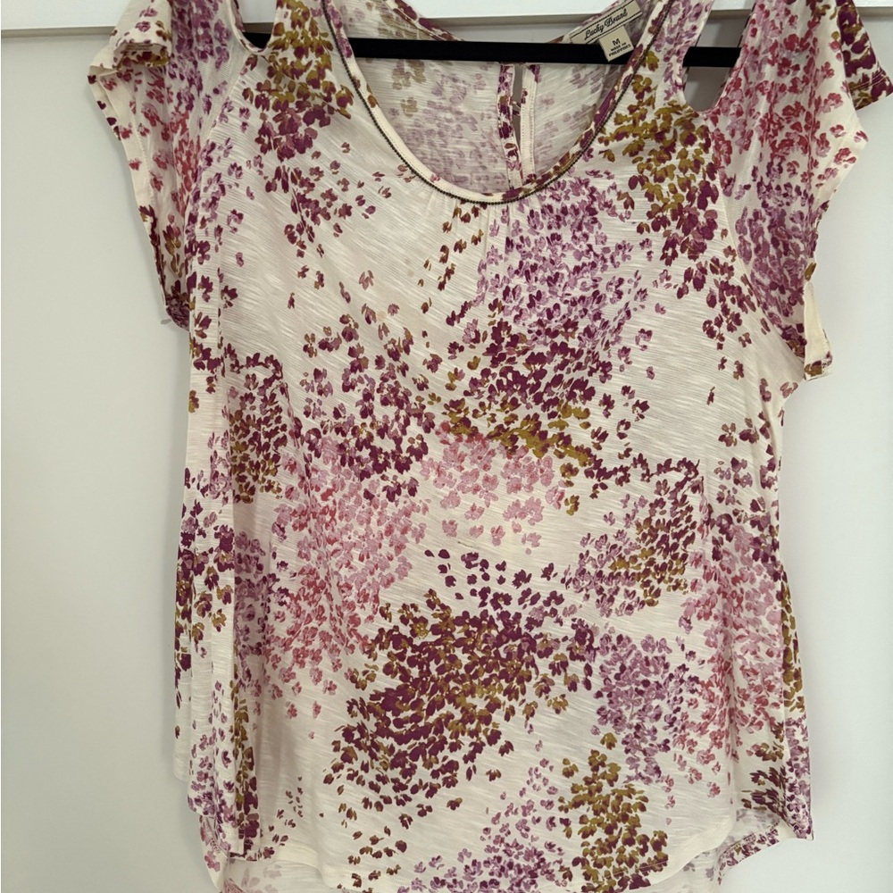 Lucky Brand Purple and Green Floral cold shoulder Top